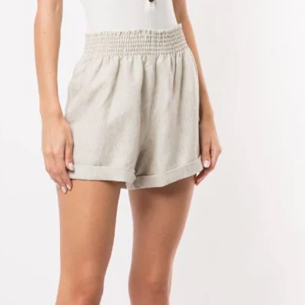 Reformation Linen Shorts in Light Beige